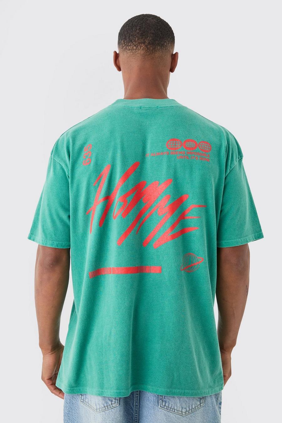 T-shirt oversize in lavaggio Homme con girocollo esteso, Green image number 1