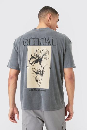 Oversized Wash Official Flower Print T-shirt charcoal