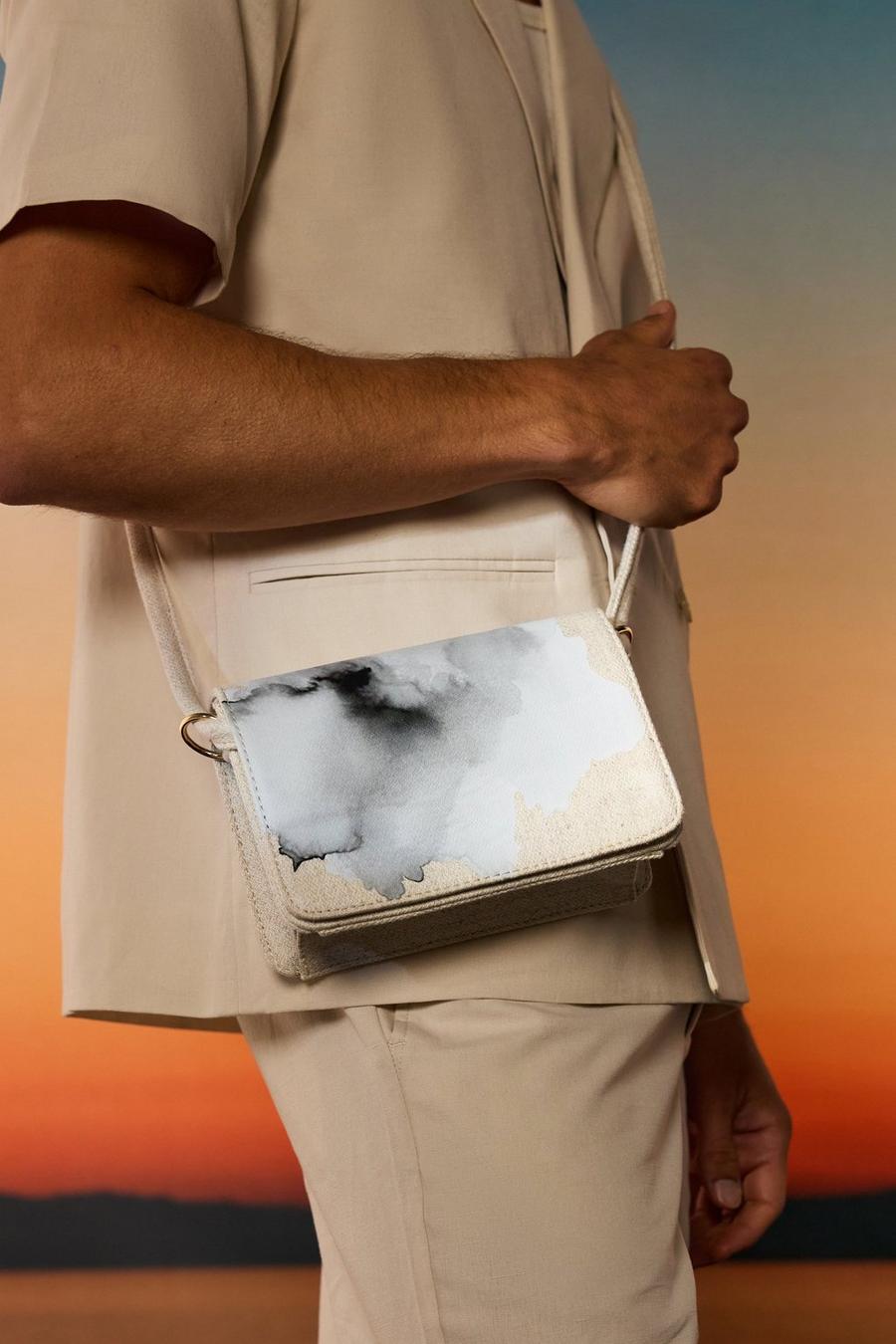 Borsa a spalla in twill color panna, Off white image number 1