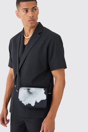 Black Twill Printed Shoulder Bag In Black