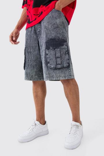 Elasticated Waist Washed Cargo Jorts charcoal