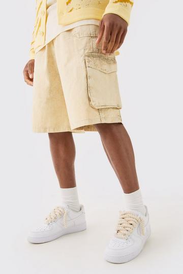 Elasticated Waist Washed Cargo Jorts ecru