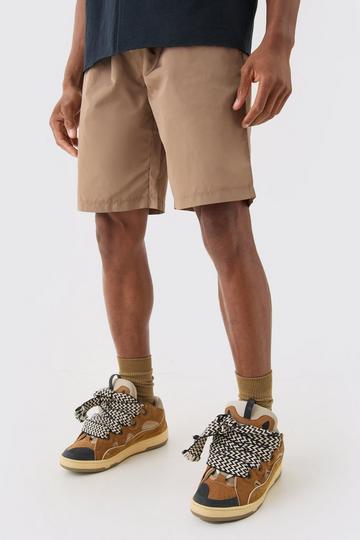 Beige Elasticated Waist Nylon Stone Shorts