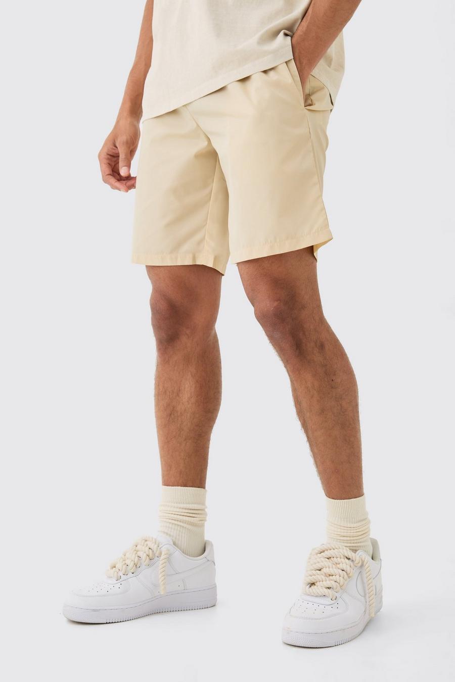 Ecru Elastic Waist Comfort Nylon Shorts
