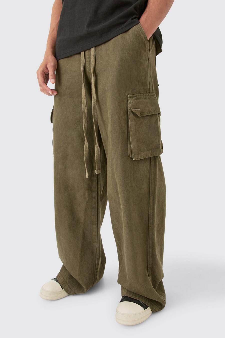 Extreme Baggy Fit Cargo Trousers In Khaki