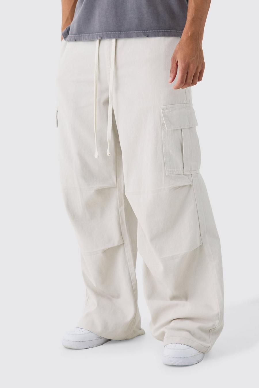 Extreme Baggy Fit Cargo Trousers In Ecru image number 1
