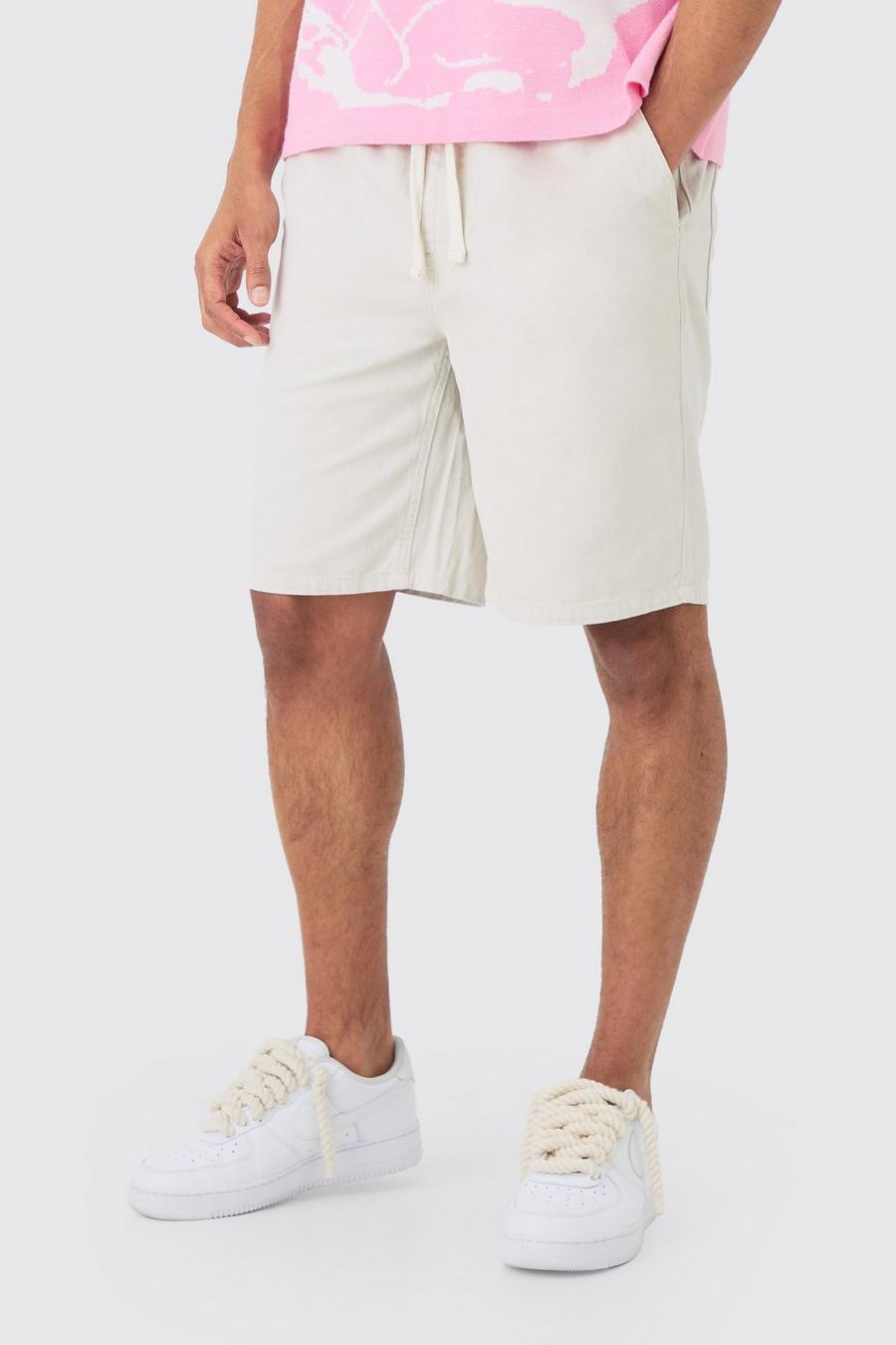 Elasticated Waist Drawcord Detail Relaxed Fit Shorts In Ecru image number 1