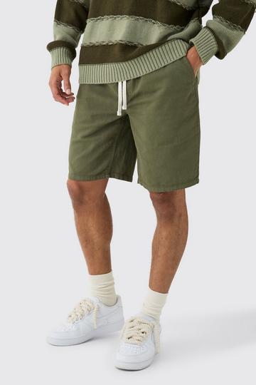 Elasticated Waist Drawcord Detail Relaxed Fit Shorts In Khaki khaki