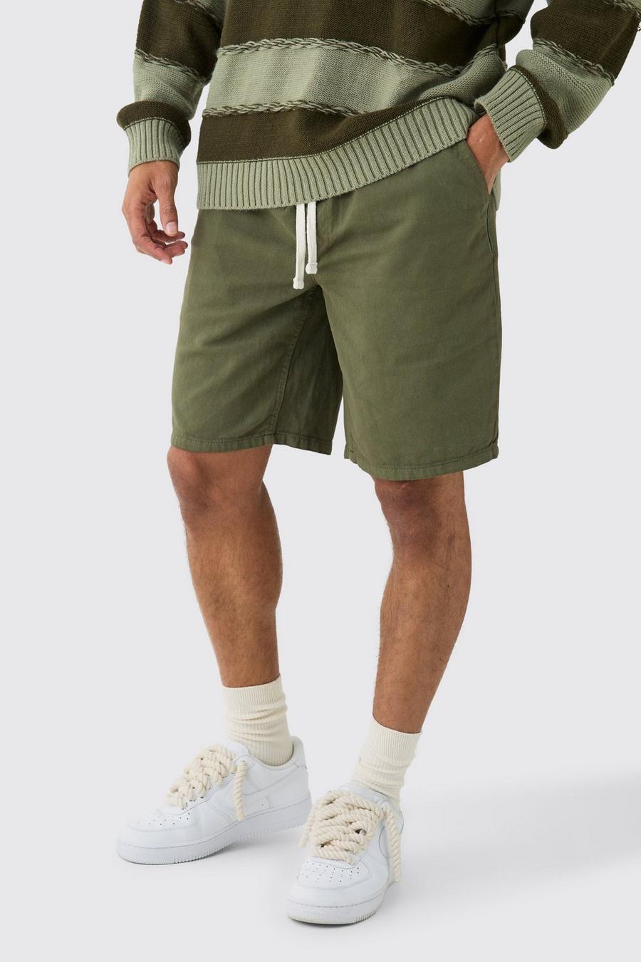 Baggy Khaki Shorts Met Elastische Taille En Touwtjes