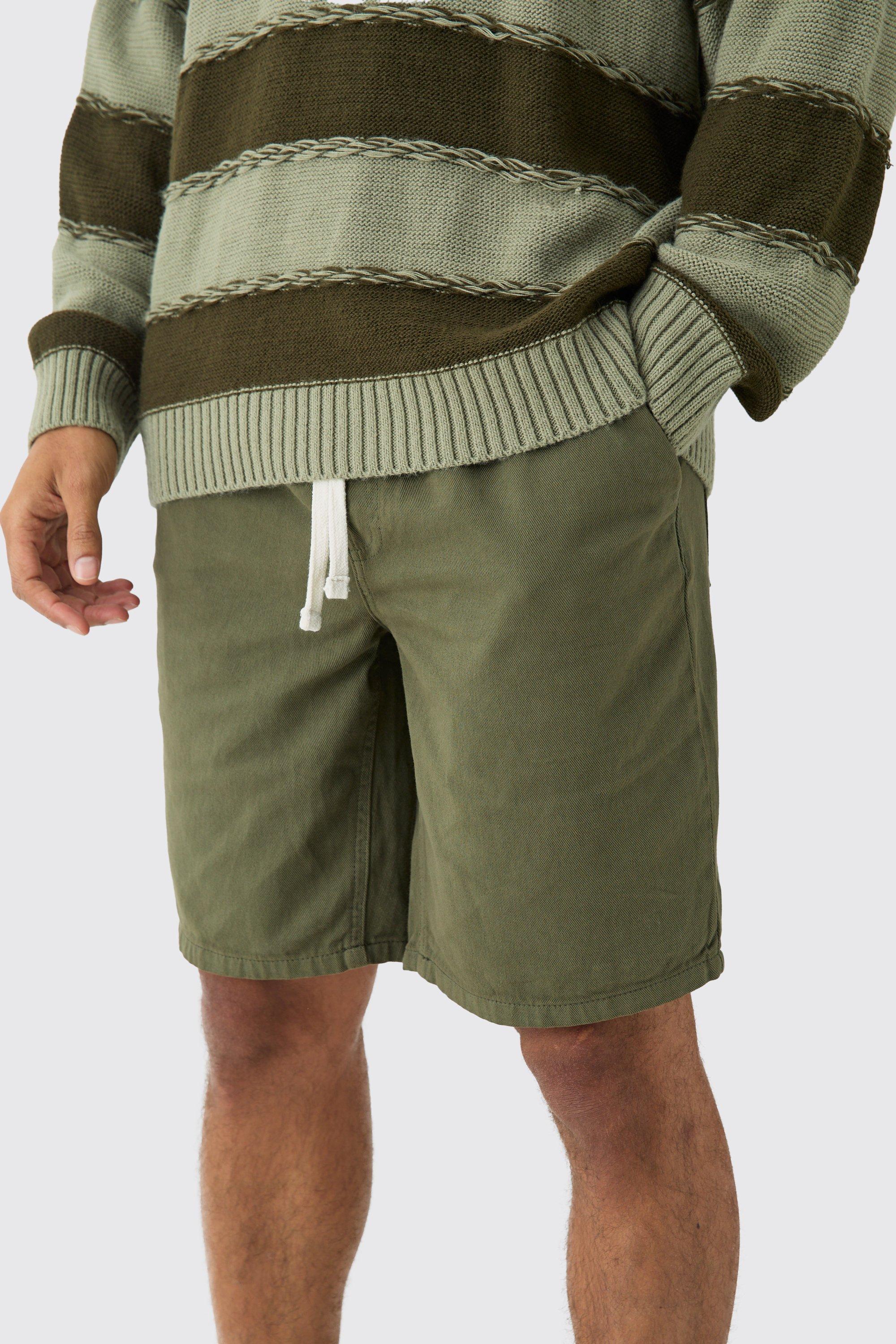 Elasticated Waist Drawcord Detail Relaxed Fit Shorts In Khaki boohoo