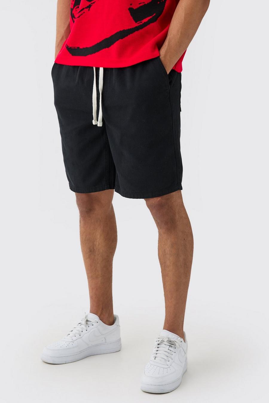 Elasticated Waist Drawcord Detail Relaxed Fit Shorts In Black image number 1