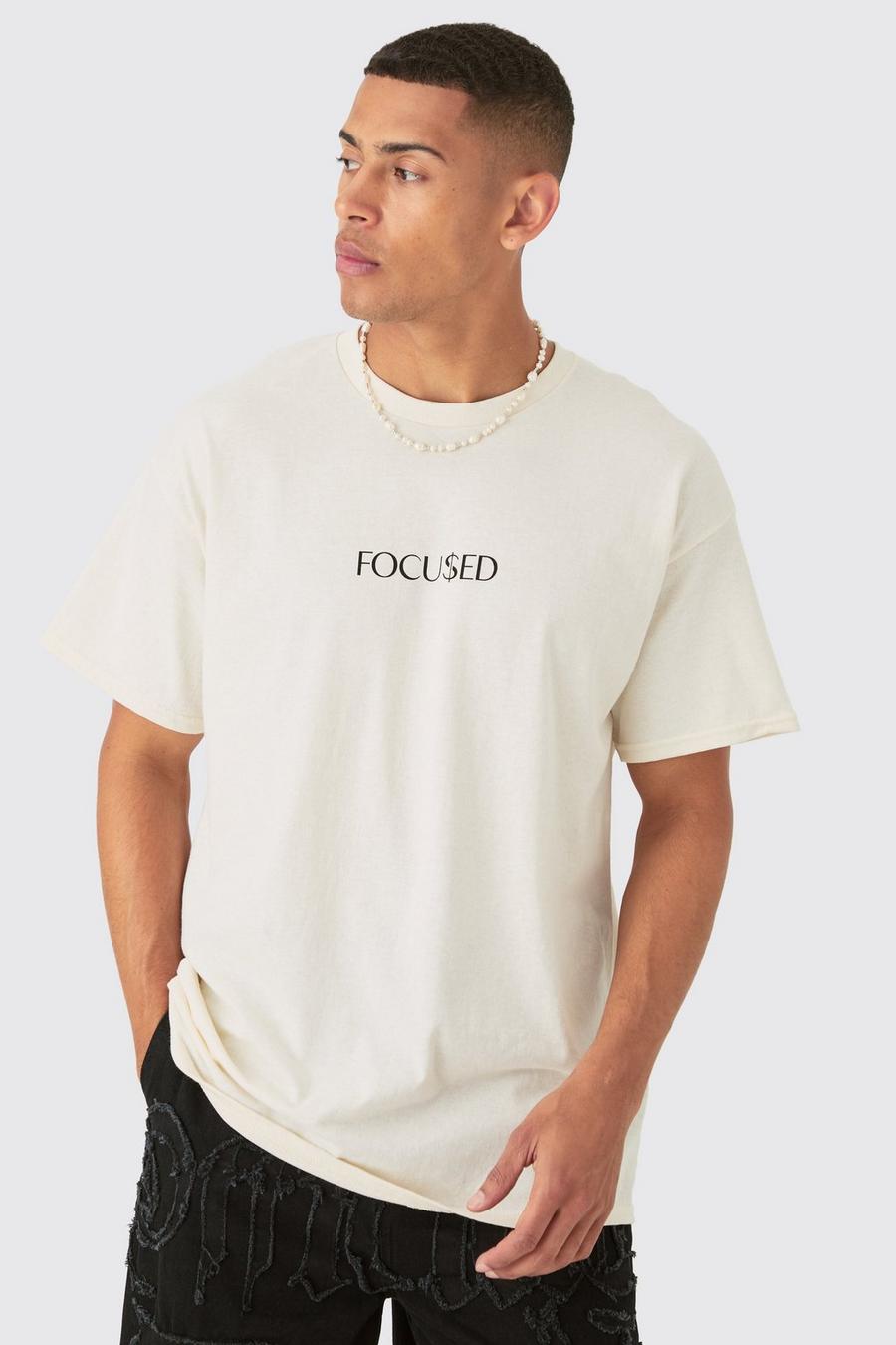 Ecru Oversized Focused  Slogan T-shirt  image number 1