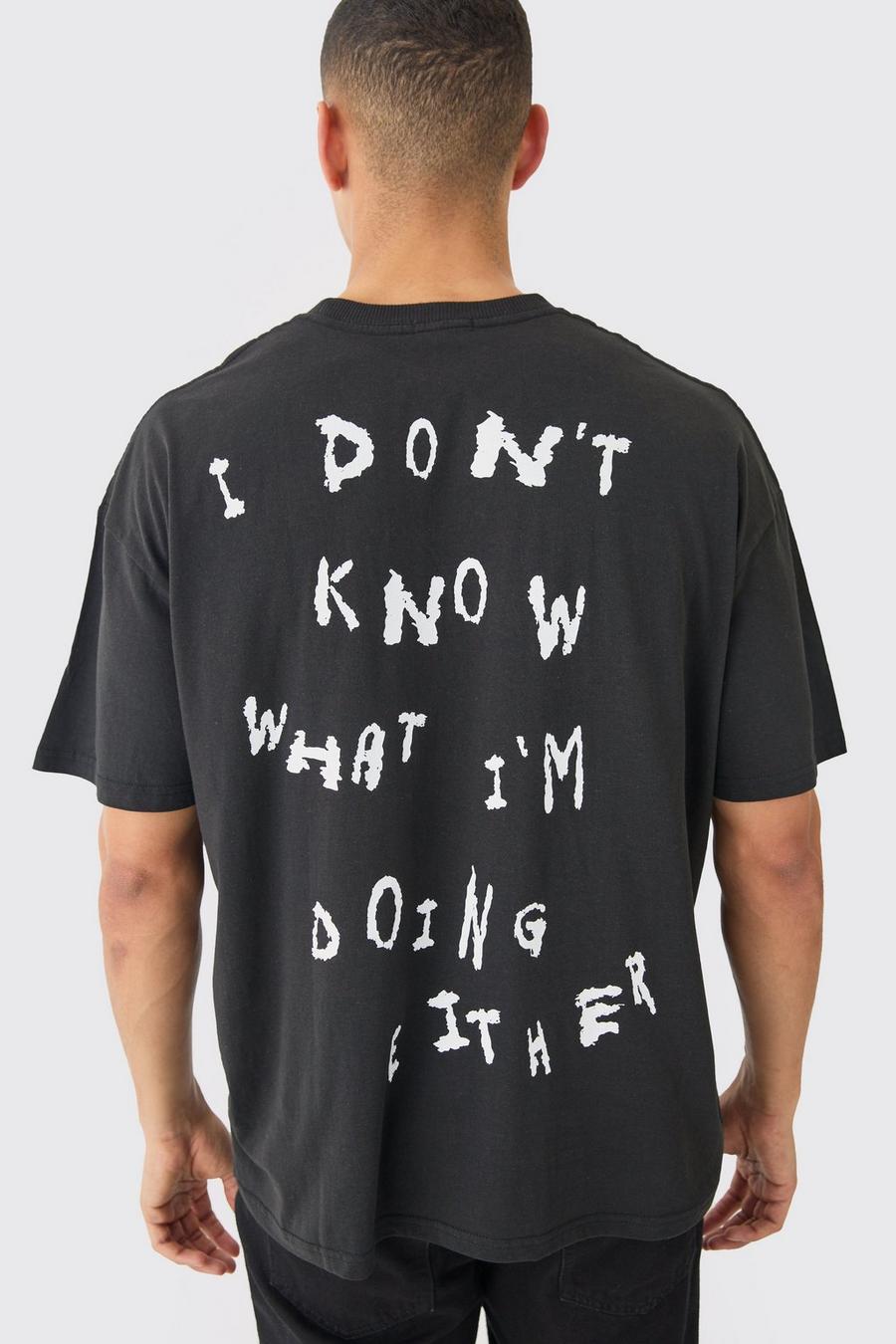 Oversize T-Shirt mit I Don't Know What I'm Doing Either Slogan Print, Black image number 1