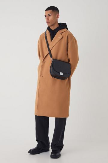 Oversized Drop Shoulder Double Breasted Overcoat In Camel camel