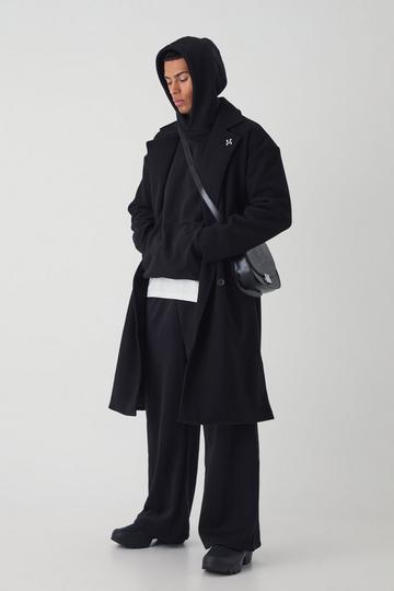 Oversized Drop Shoulder Double Breasted Overcoat In Black black