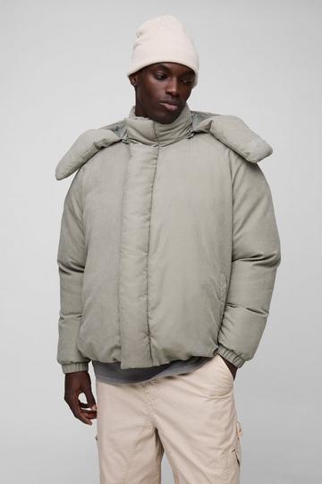 Man Extreme Heavy Padded Hooded Puffer Coat In Stone stone