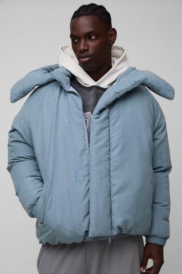 Man Extreme Heavy Padded Hooded Puffer Coat In Dusty Blue dusty blue