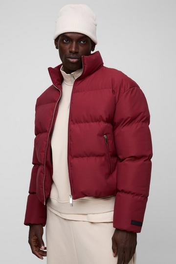 Red Man Boxy Fit Funnel Neck Puffer Coat In Red