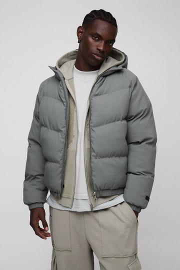 Grey Man Regular Fit Hooded Puffer Coat In Grey