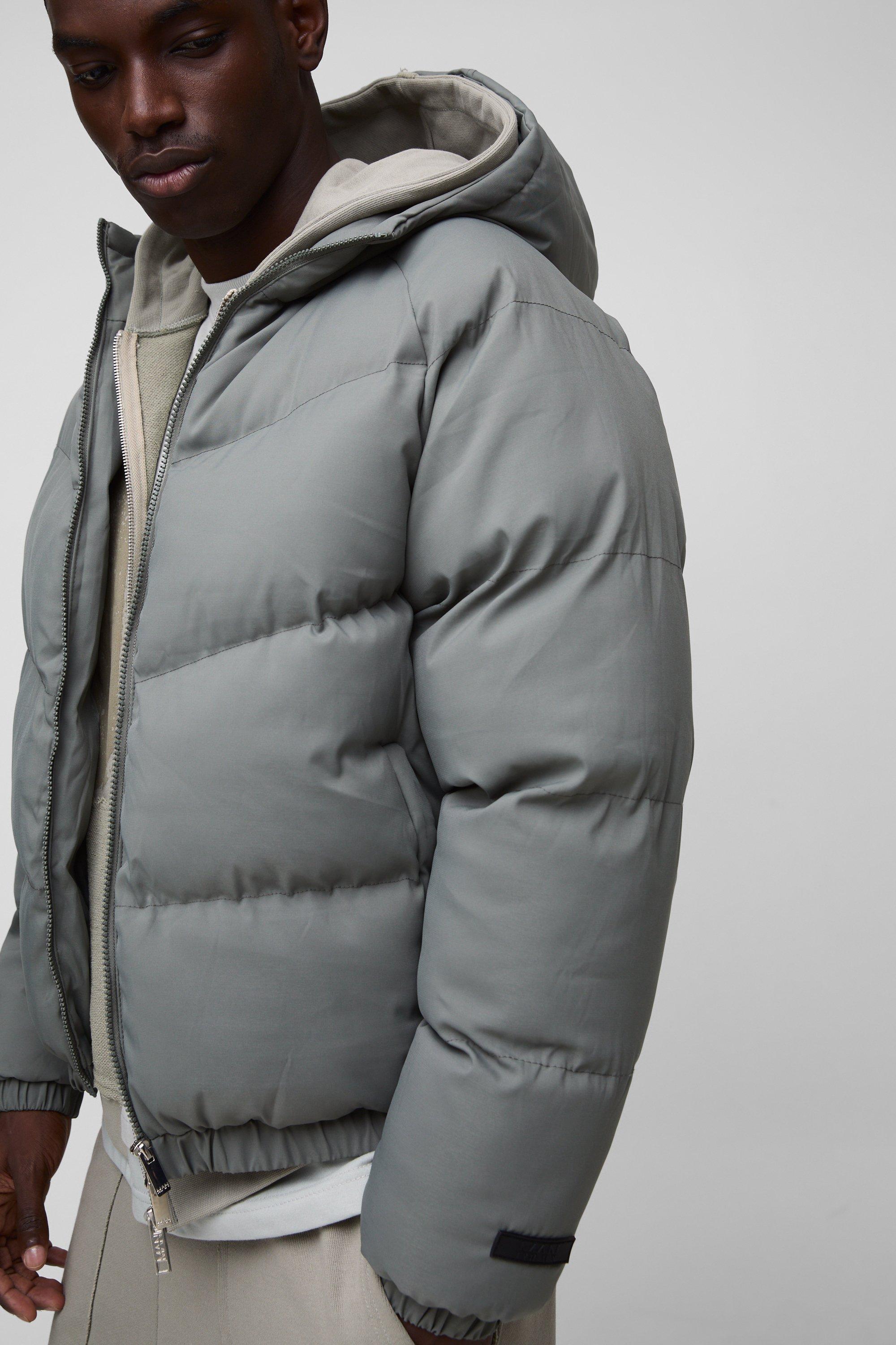 Man Regular Fit Hooded Puffer Coat In Grey boohoo