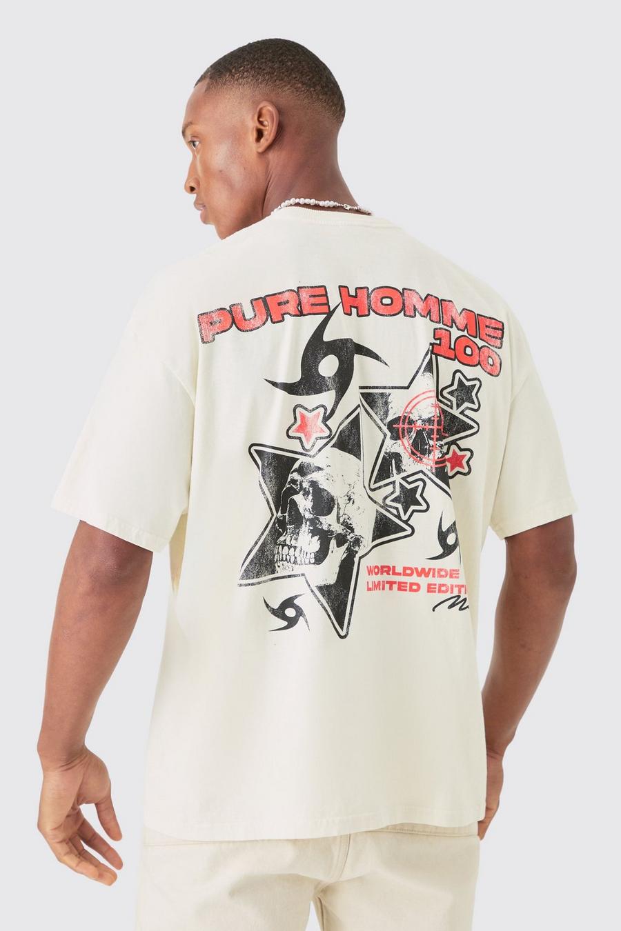 Ecru Oversized Gebleekt Sterren T-Shirt Met Print image number 1