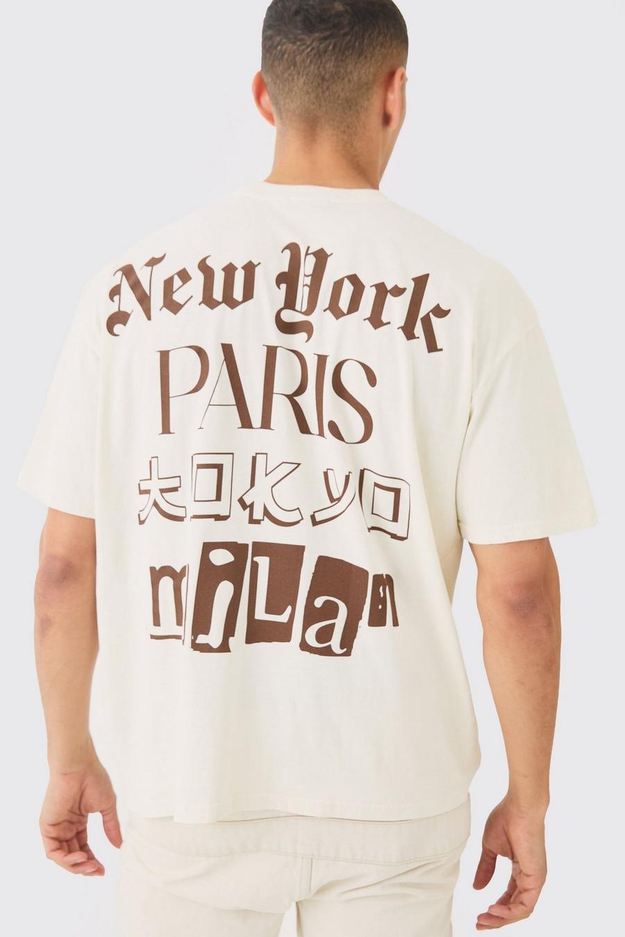 Ecru Oversized Gebleekt Location T-Shirt Met Tekst image number 1