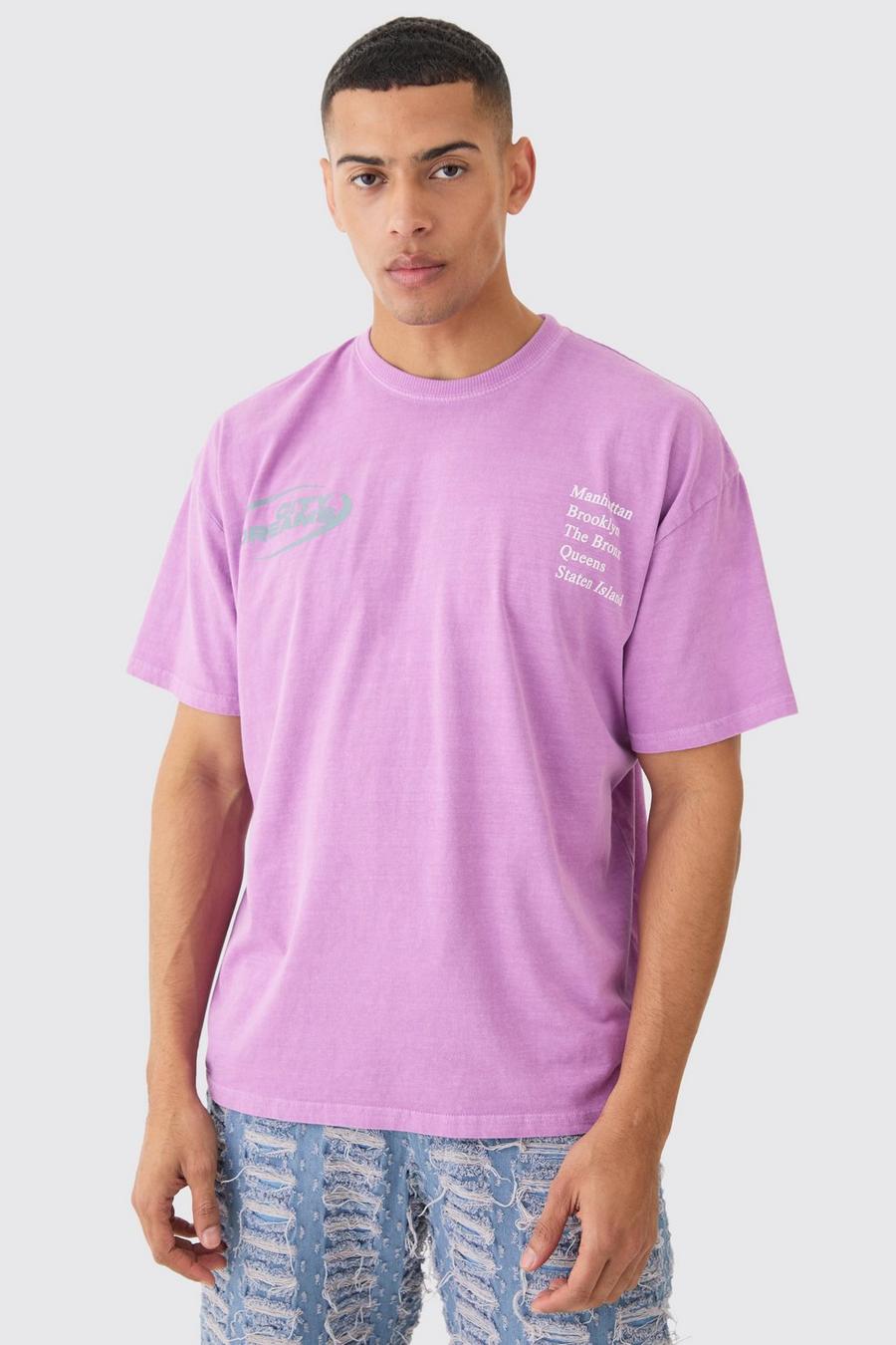 Purple Oversized Gebleekt City Dreams T-Shirt image number 1
