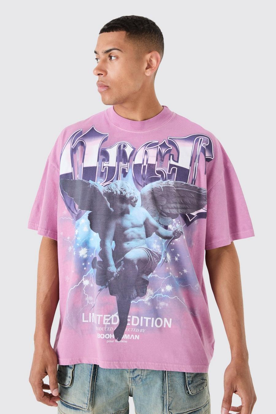 Camiseta oversize con estampado Ofcl renacentista, Purple image number 1
