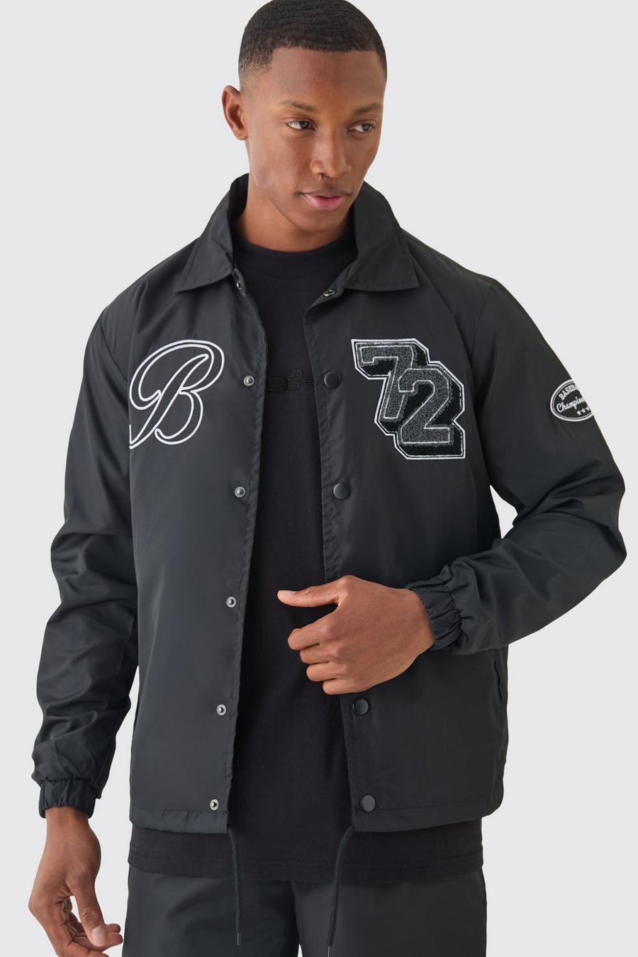 Black Varsity Badge Collared Coach Jacket image number 1