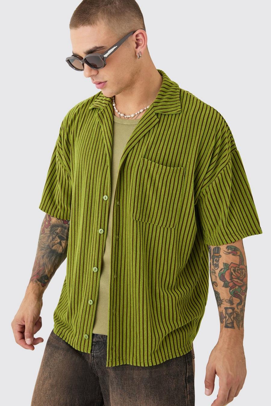 Khaki Two Tone Towelling Boxy Shirt