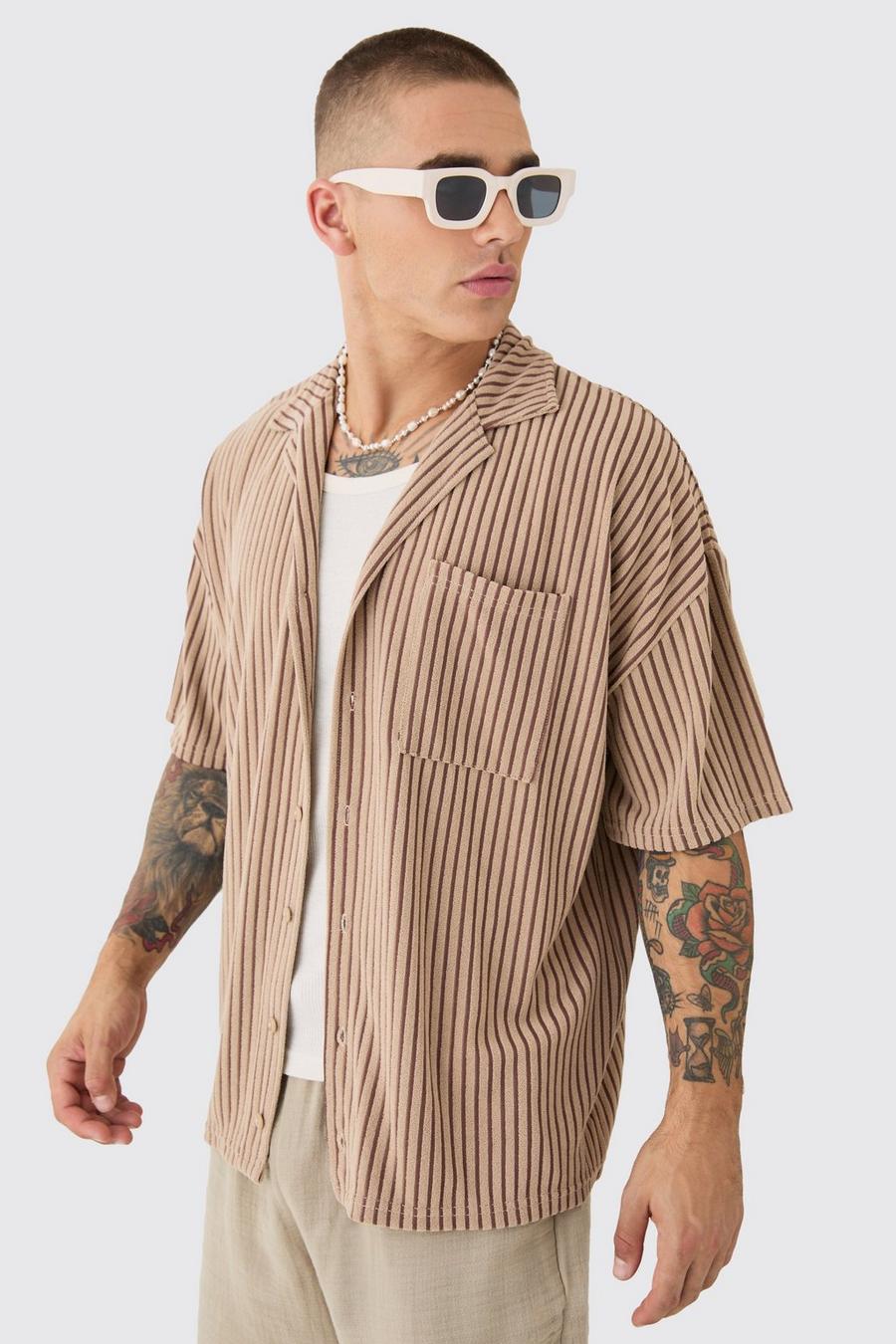 Brown Two Tone Towelling Boxy Shirt image number 1