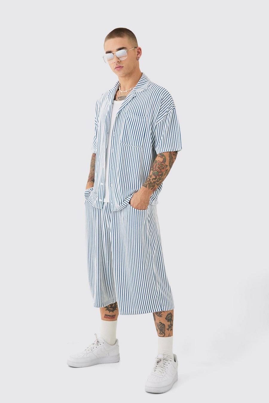 Blue Two Tone Towelling Boxy Shirt And Short Set