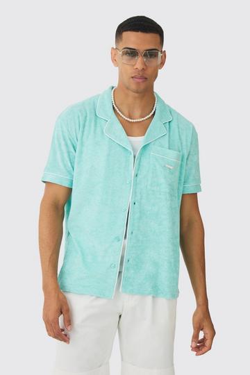 Green Contrast Piping Toweling Shirt