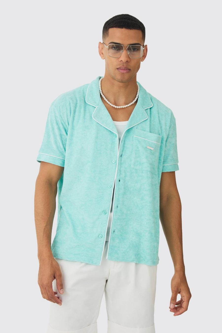 Pale green Contrast Piping Towelling Shirt  image number 1