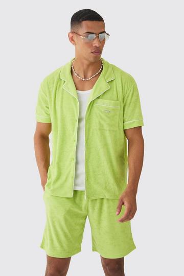 Badstoffen Overhemd Met Contrasterende Biezen En Shorts Set light green