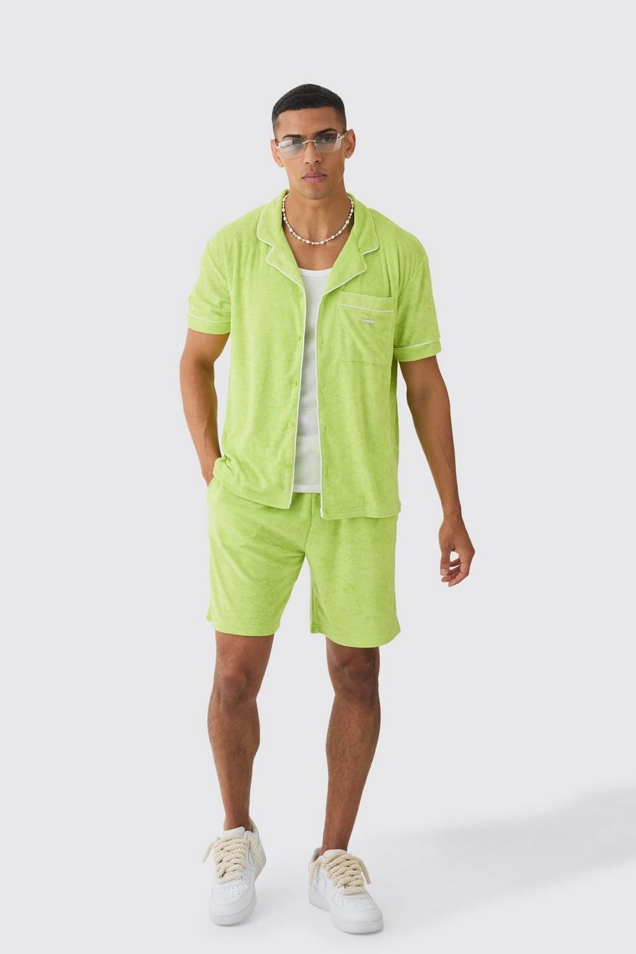 Light green Contrast Piping Towelling Shirt And Short Set   image number 1