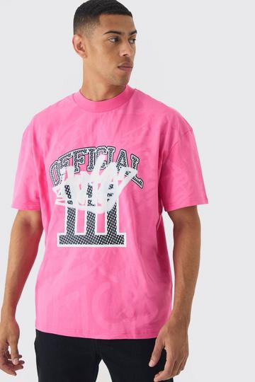 Pink Oversized Extended Neck Official Graffiti Print Wash T-shirt