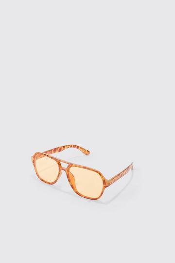 Brown Tortoise Aviator Sunglasses In Brown