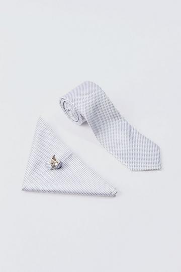 Grey Slim Tie, Pocket Square And Cuff Links Set In Light Grey