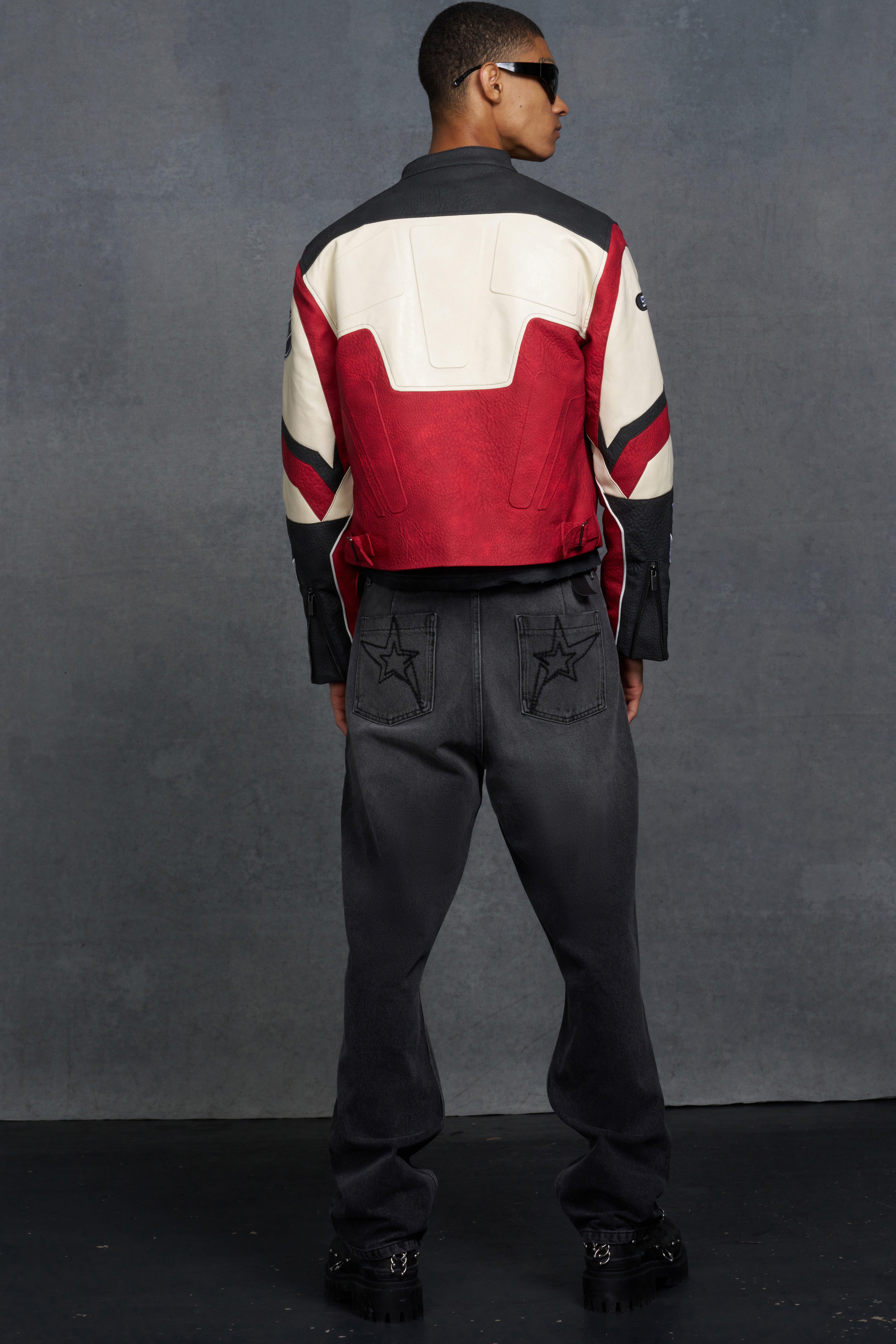 P-Star Boxy Faux Leather Panelled Moto Jacket | boohoo