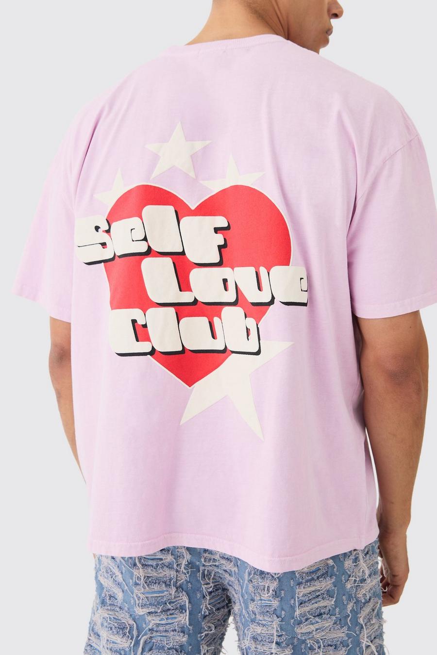 Pink Oversized Self Love Club T-Shirt Met Print image number 1