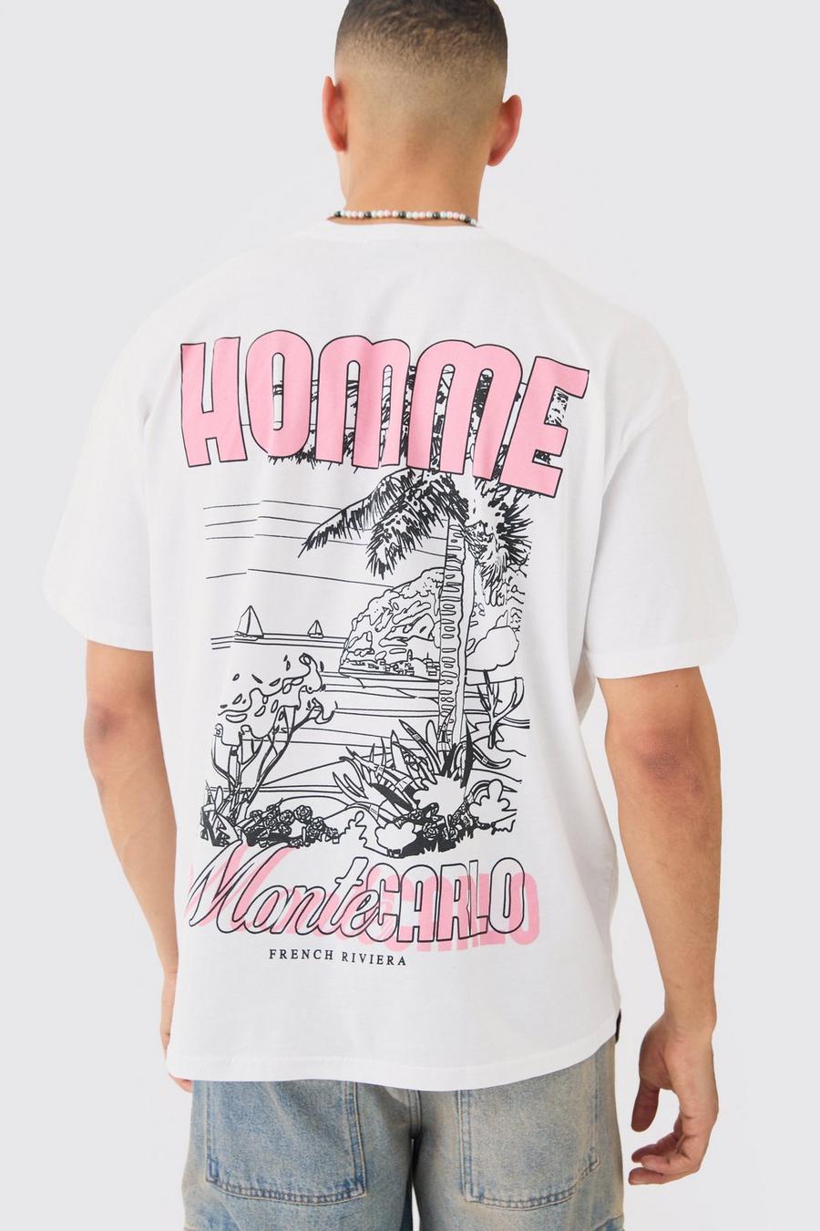 White Oversized Monte Carlo Stencil T-Shirt Met Print image number 1