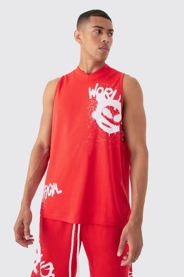 Oversized Mesh Worldwide Graffiti Tank red