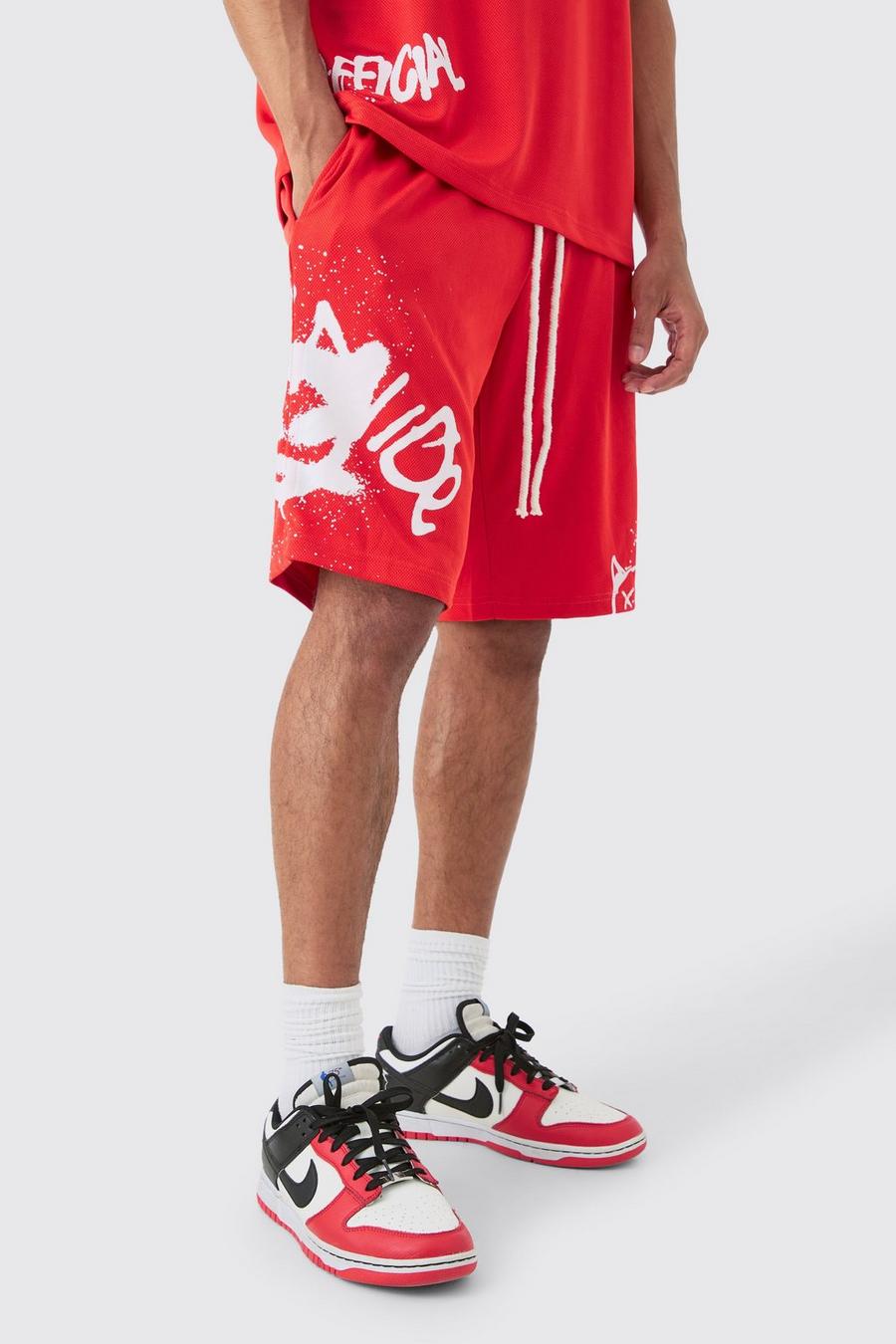 Red Basketball Mesh Worldwide Graffiti Shorts