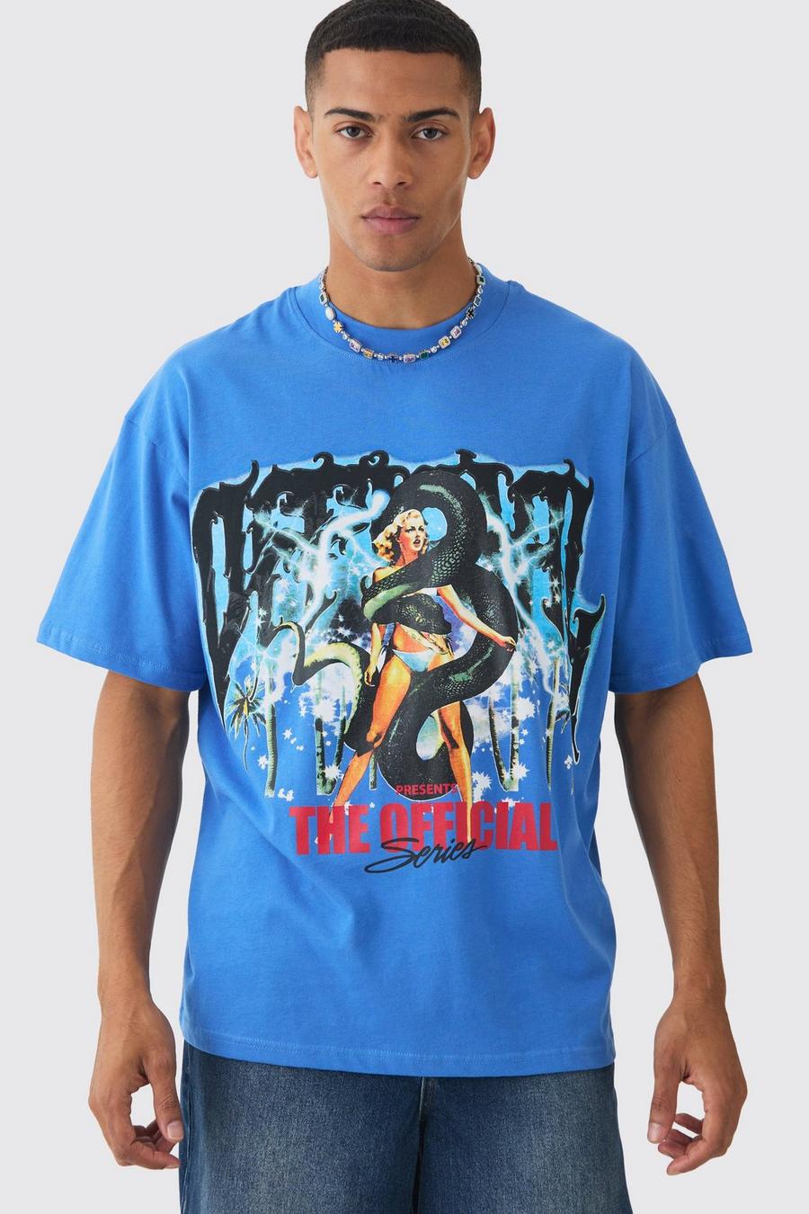 Blue Extended Neck Official Print T-shirt image number 1