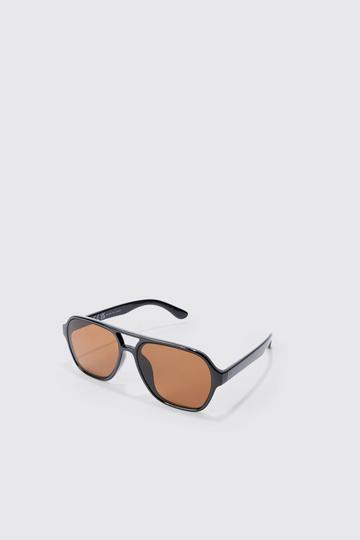 Brown Contrast Lens Aviator Sunglasses In Brown