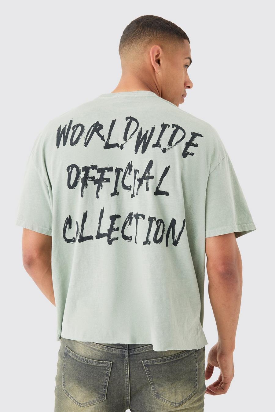T-shirt oversize délavé à slogan, Khaki image number 1