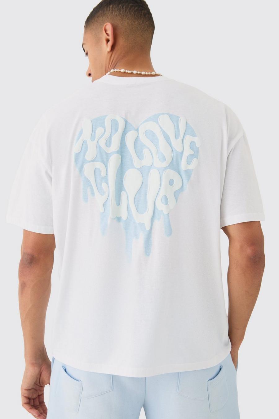 Camiseta oversize con estampado No Love Club en relieve, White image number 1