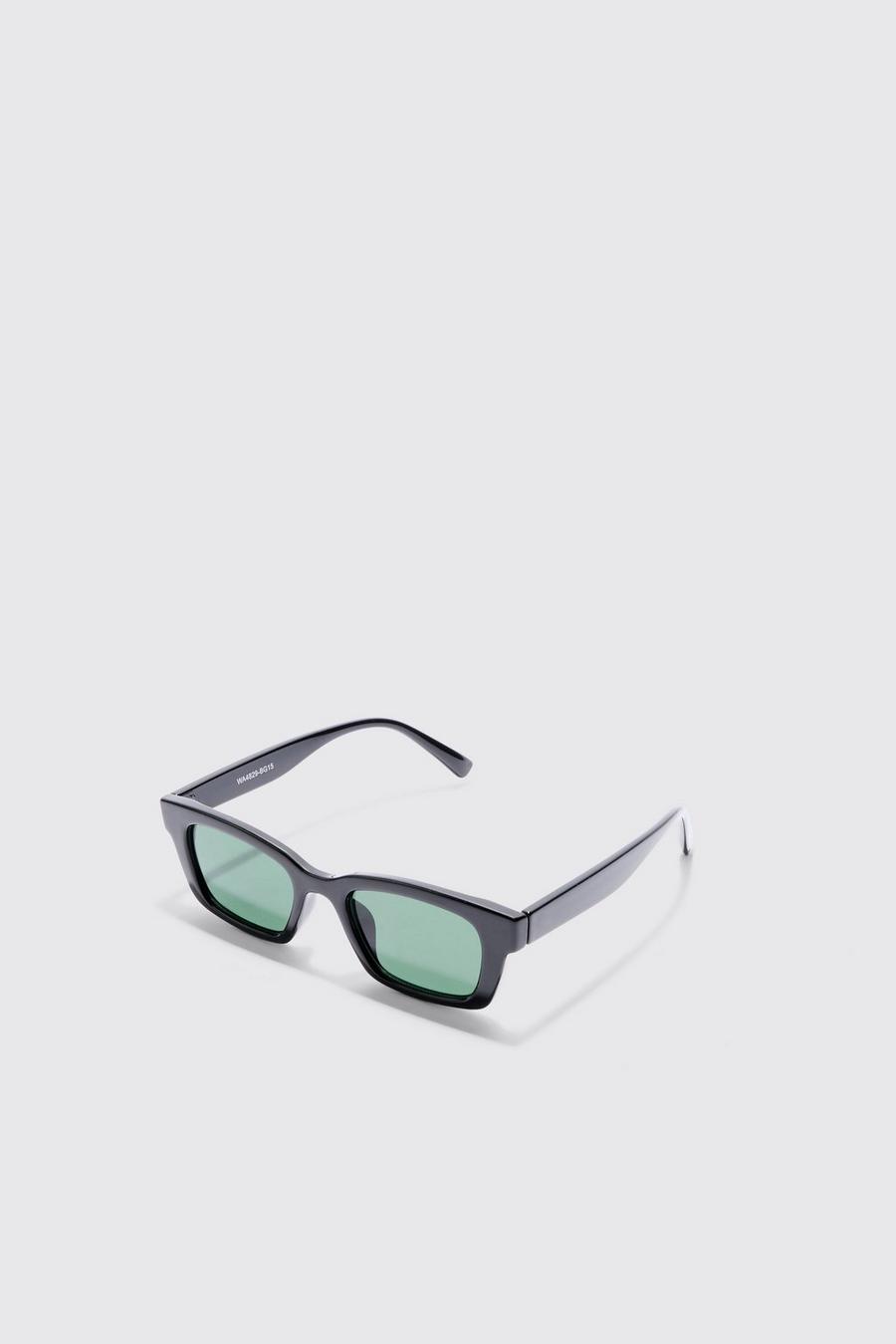 Chunky Plastic Green Lens Sunglasses In Black