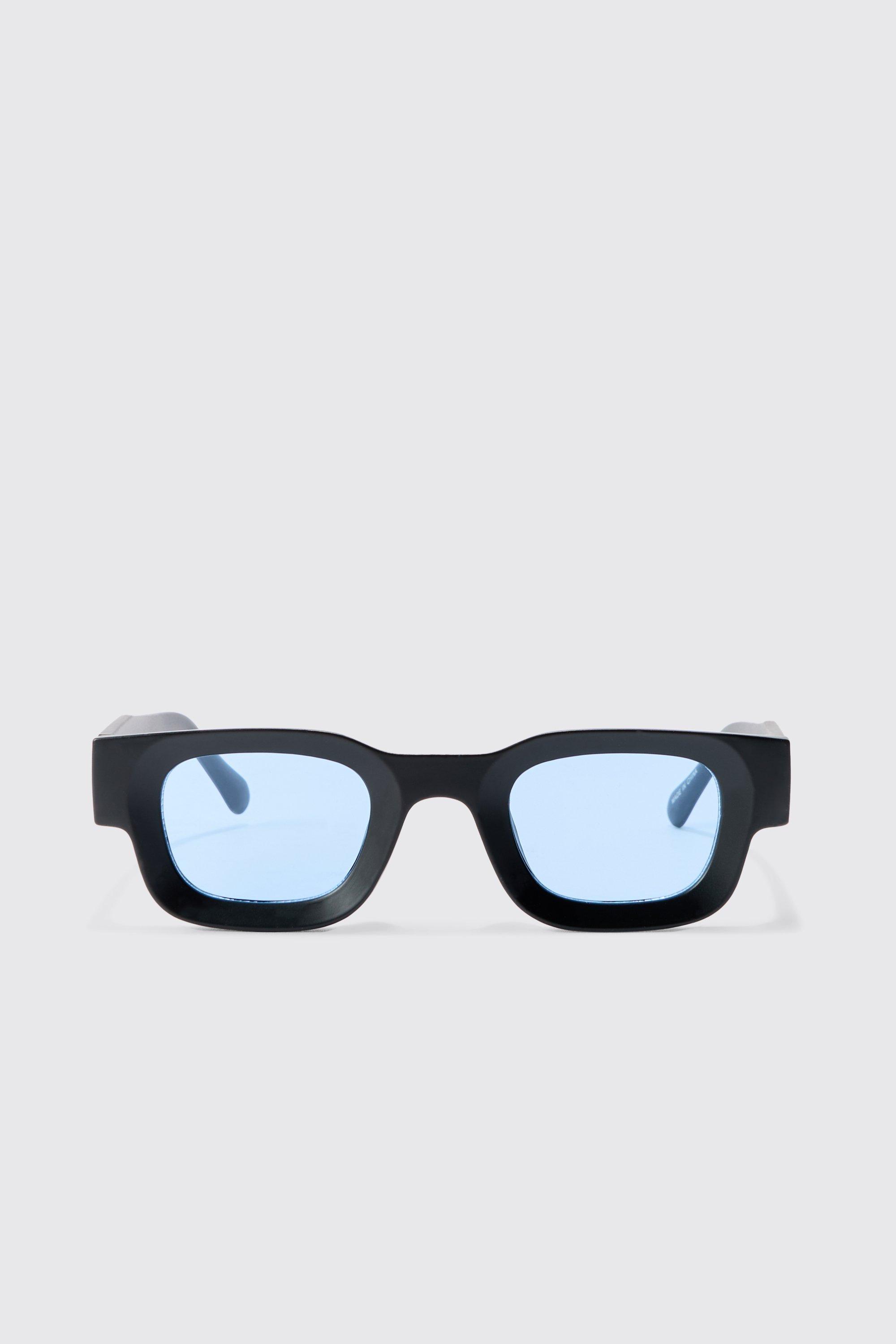 Chunky Frame Square Lens Sunglasses In Blue boohoo